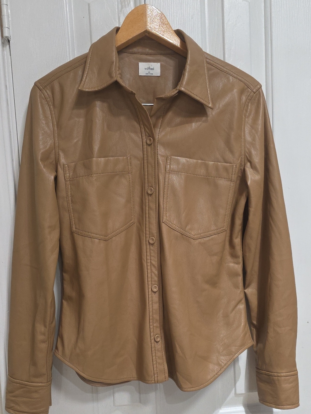 Wilfred Tan Faux-Leather Button-Up Shirt Size XS